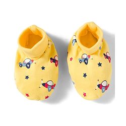 Babyhug 100% Cotton Knit Mittens and Bootie Set with Vehicle - Yellow