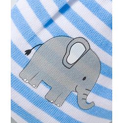 Babyhug 100% Cotton Knit Mittens and Bootie Set with Stripes & Animal Print - White & Blue