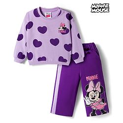 Babyhug Disney Terry Knit Full Sleeves Sweatshirt and Track Pant Set with Minnie Mouse Graphic - Purple