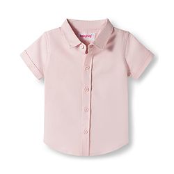 Babyhug Cotton Woven Half Sleeves Solid Color Shirt and Shorts Set With Suspender - Pink & Grey