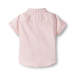Babyhug Cotton Woven Half Sleeves Solid Color Shirt and Shorts Set With Suspender - Pink & Grey