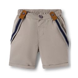 Babyhug Cotton Woven Half Sleeves Solid Color Shirt and Shorts Set With Suspender - Pink & Grey