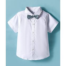 Babyhug Cotton Woven Half Sleeves Shirt & Short Set With Bow & Suspender - White