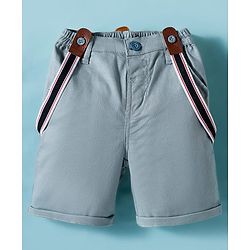 Babyhug Cotton Woven Half Sleeves Shirt & Short Set With Bow & Suspender - White