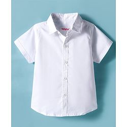 Babyhug Cotton Woven Half Sleeves Shirt & Short Set With Bow & Suspender - White