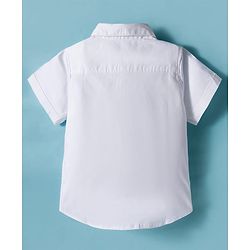 Babyhug Cotton Woven Half Sleeves Shirt & Short Set With Bow & Suspender - White