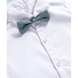 Babyhug Cotton Woven Half Sleeves Shirt & Short Set With Bow & Suspender - White