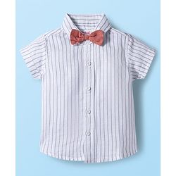 Babyhug Cotton Woven Half Sleeves Shirt & Shorts Set with Bow & Stripes - Rose Gold & White