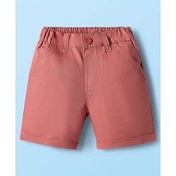 Babyhug Cotton Woven Half Sleeves Shirt & Shorts Set with Bow & Stripes - Rose Gold & White