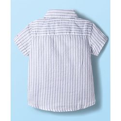Babyhug Cotton Woven Half Sleeves Shirt & Shorts Set with Bow & Stripes - Rose Gold & White