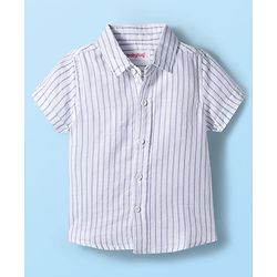 Babyhug Cotton Woven Half Sleeves Shirt & Shorts Set with Bow & Stripes - Rose Gold & White