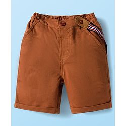 Babyhug Cotton Woven Half Sleeves Striped Shirt & Shorts Set with Suspender - White & Brown