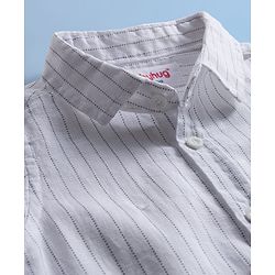 Babyhug Cotton Woven Half Sleeves Striped Shirt & Shorts Set with Suspender - White & Brown