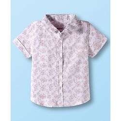 Babyhug Cotton Woven Half Sleeves Shirt & Shorts Set with Bow & Floral Print - Pink