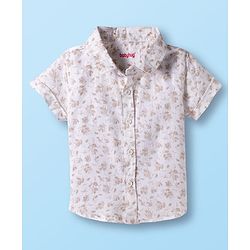 Babyhug Cotton Woven Half Sleeves Shirt & Shorts Set with Bow & Floral Print - Brown & Beige