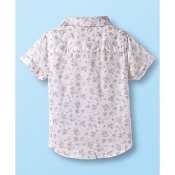 Babyhug Cotton Woven Half Sleeves Shirt & Shorts Set with Bow & Floral Print - Brown & Beige
