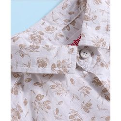 Babyhug Cotton Woven Half Sleeves Shirt & Shorts Set with Bow & Floral Print - Brown & Beige
