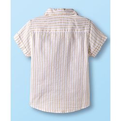 Babyhug Cotton Woven Half Sleeves Front-Open Shirt & Shorts Set with Bow & Stripes Print - White & Yellow