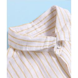 Babyhug Cotton Woven Half Sleeves Front-Open Shirt & Shorts Set with Bow & Stripes Print - White & Yellow
