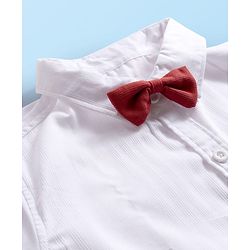 Babyhug Cotton Knit Half Sleeves Solid Color Shirt and Shorts Set with Bow & Suspender - White & Red