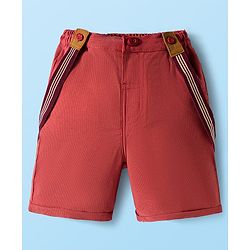 Babyhug Cotton Knit Half Sleeves Solid Color Shirt and Shorts Set with Bow & Suspender - White & Red