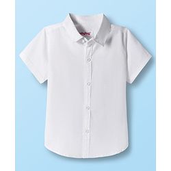 Babyhug Cotton Woven Half Sleeves Solid Color Shirt and Shorts Set with Suspender - White & Grey