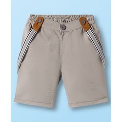 Babyhug Cotton Woven Half Sleeves Solid Color Shirt and Shorts Set with Suspender - White & Grey