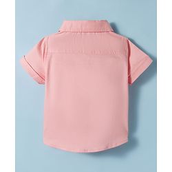 Babyhug Cotton Woven Half Sleeves Shirt & Shorts Set with Bow & Suspender - Light Peach & Beige