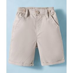 Babyhug Cotton Woven Half Sleeves Shirt & Shorts Set with Bow & Suspender - Light Peach & Beige