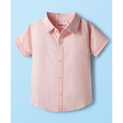 Babyhug Cotton Woven Half Sleeves Front Open Solid Color Shirt and Shorts Set - Light Peach & White