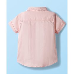 Babyhug Cotton Woven Half Sleeves Front Open Solid Color Shirt and Shorts Set - Light Peach & White