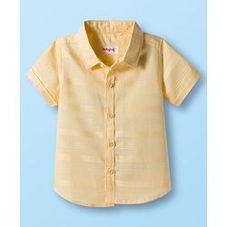 Babyhug Cotton Woven Half Sleeves Front-Open Shirt & Shorts Set with Stripes Design - White & Yellow
