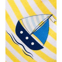 Babyhug 100% Cotton Knit Mittens and Bootie Set with Stripes & Boat Print - White & Yellow
