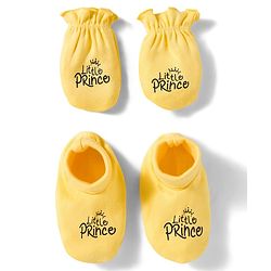 Babyhug 100% Cotton Knit Mittens and Bootie Set with Little Princess Text Print - Yellow