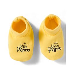 Babyhug 100% Cotton Knit Mittens and Bootie Set with Little Princess Text Print - Yellow