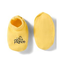 Babyhug 100% Cotton Knit Mittens and Bootie Set with Little Princess Text Print - Yellow