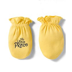 Babyhug 100% Cotton Knit Mittens and Bootie Set with Little Princess Text Print - Yellow