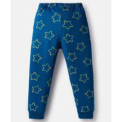 Babyhug Cotton Knit Full Sleeves Night Suit With Little Star Text Print - Navy Blue