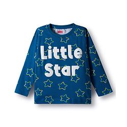 Babyhug Cotton Knit Full Sleeves Night Suit With Little Star Text Print - Navy Blue