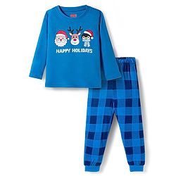 Babyhug Cotton Knit Full Sleeves Night Suit With Santa Print - Blue