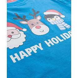 Babyhug Cotton Knit Full Sleeves Night Suit With Santa Print - Blue