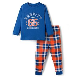 Babyhug Cotton Knit Full Sleeves Night Suit With Text Print - Navy Blue
