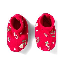 Babyhug 100% Cotton Knit Cap Mittens & Booties With Floral Print Red - Diameter 14.5 cm