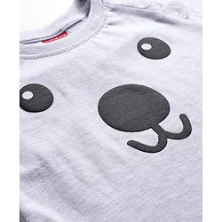 Babyhug Cotton Knit Full Sleeves Night Suit with Bear Print & Ear Applique - Grey