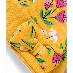 Babyhug 100% Cotton Knit Cap Mittens & Booties With Floral Print Yellow - Diameter 13 cm