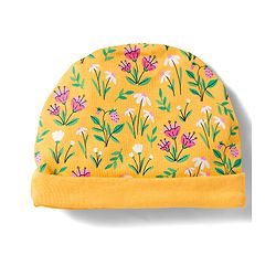 Babyhug 100% Cotton Knit Cap Mittens & Booties With Floral Print Yellow - Diameter 13 cm