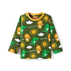 Babyhug Cotton Knit Full Sleeves Co-Ord Night Suit with Animal Print - Green