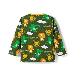 Babyhug Cotton Knit Full Sleeves Co-Ord Night Suit with Animal Print - Green