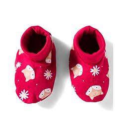 Babyhug 100% Cotton Knit Cap Mittens And Booties with Floral & Animal Print Red - 13.5 cm Diameter