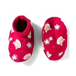 Babyhug 100% Cotton Knit Cap Mittens And Booties with Floral & Animal Print Red - 13.5 cm Diameter
